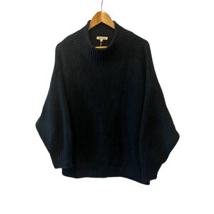 MIRACLE Black Knit Wide Sleeve High Collar Oversized Pullover Sweater M/L